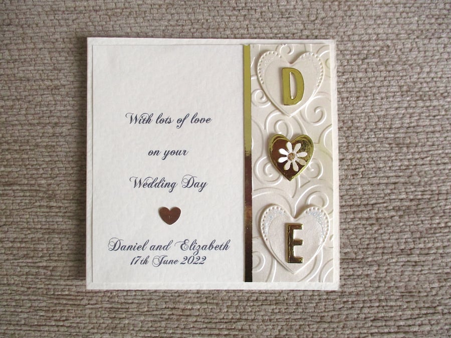 Personalised Hearts Wedding Card - Congratulations Card - Initials