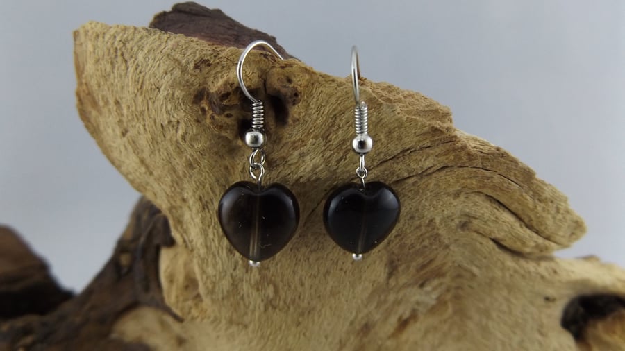 Smokey quartz puffed heart earrings