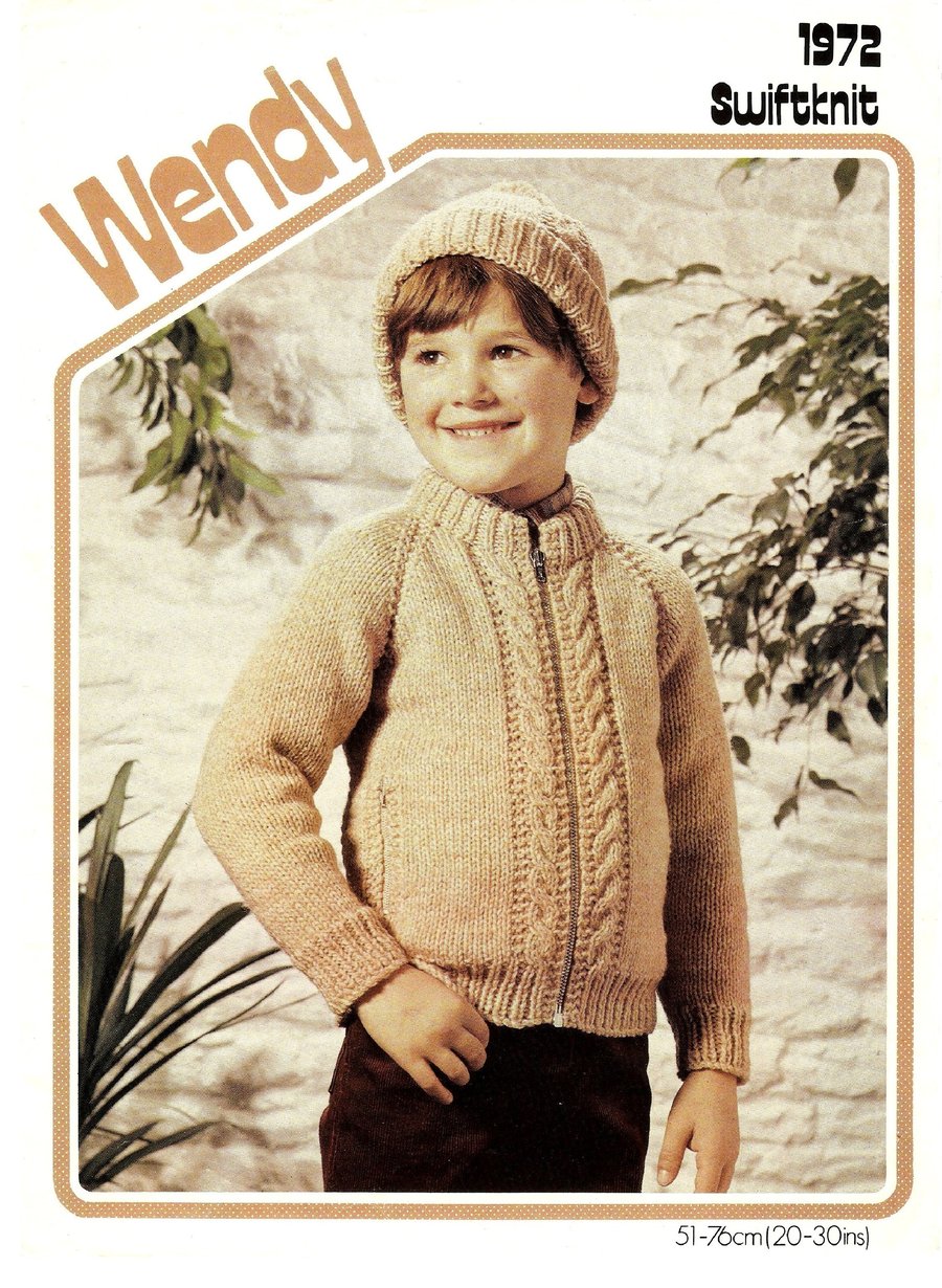 VINTAGE KNITTING PATTERN Childrens Jacket and Hat