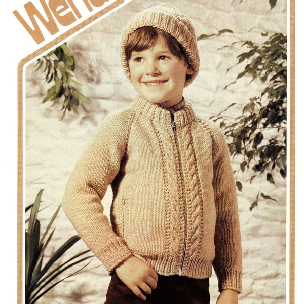 VINTAGE KNITTING PATTERN Childrens Jacket and Hat