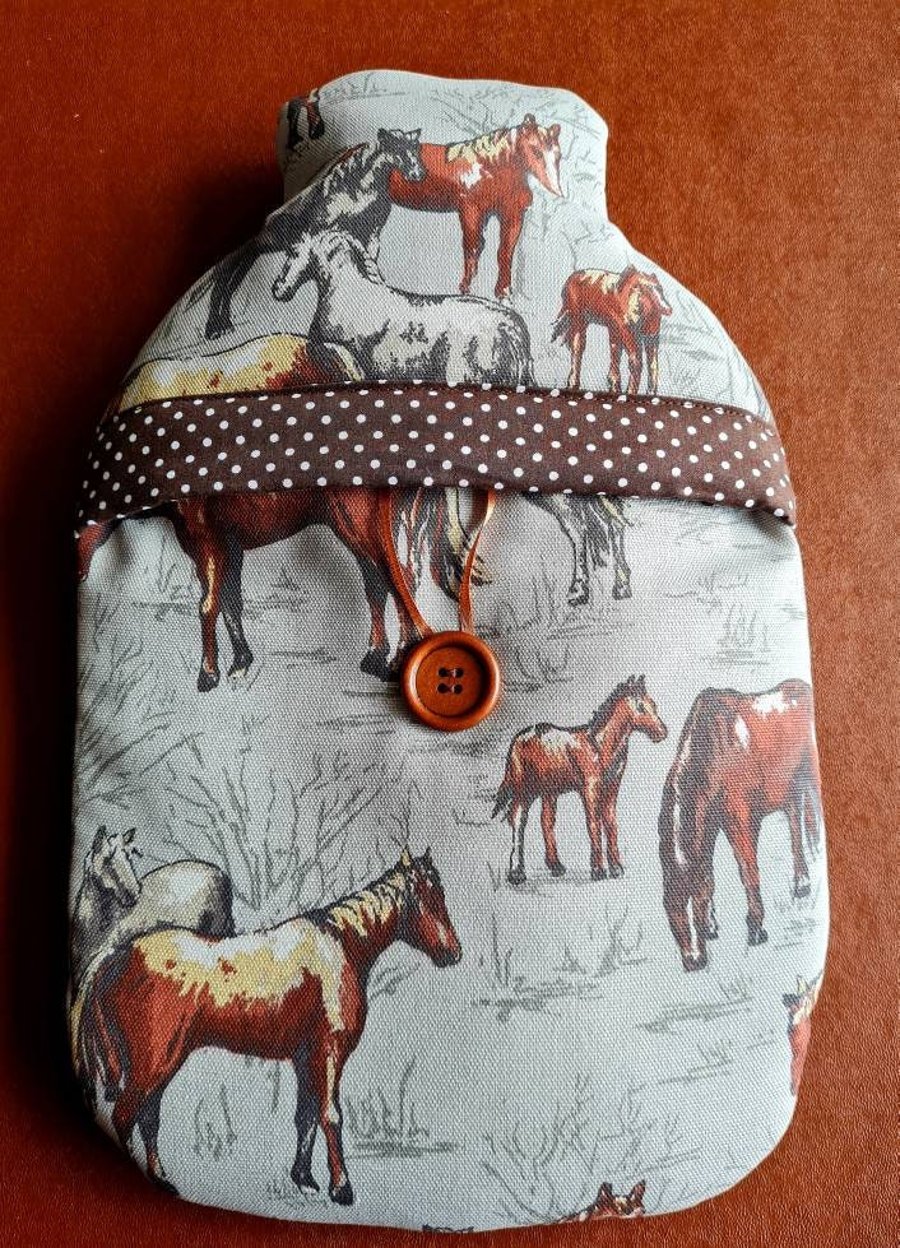 Cath Kidston Horses fabric hot water bottle cover (with 2L bottle)
