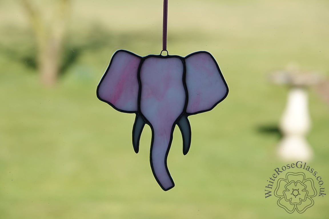 Stained Glass Pink & White Elephant Head Suncatcher