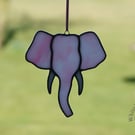 Stained Glass Pink & White Elephant Head Suncatcher