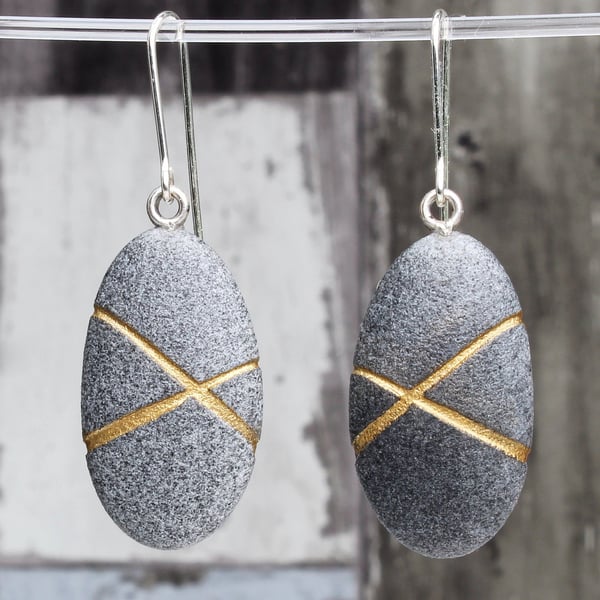 Pebble earrings, Stripe. Nature inspired jewellery designed by John Field.