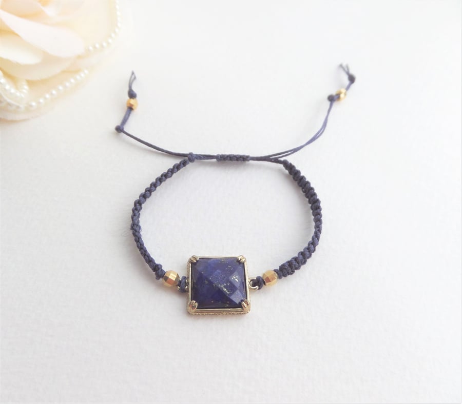 Lapis Lazuli Antique Gold, Adjustable Bracelet
