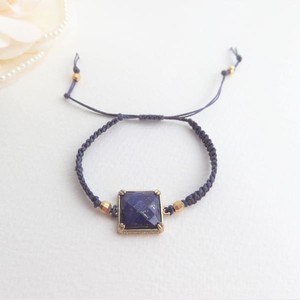 Lapis Lazuli Antique Gold, Adjustable Bracelet