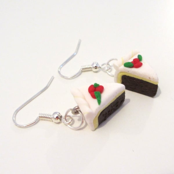 Christmas cake slice drop earrings Quirky, fun, unique, handmade novel