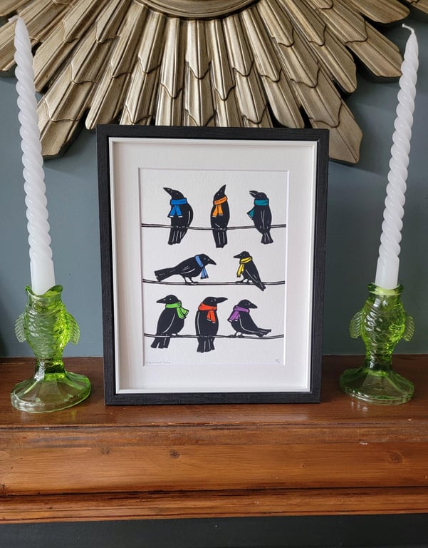 Ravenscourt Grove - handmade original linocut bird art print
