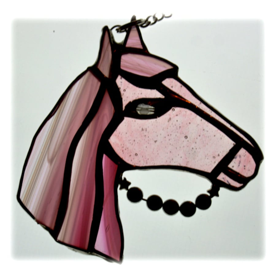 RESERVED for Carole  - Horse Suncatcher Stained Glass Pink Daisy