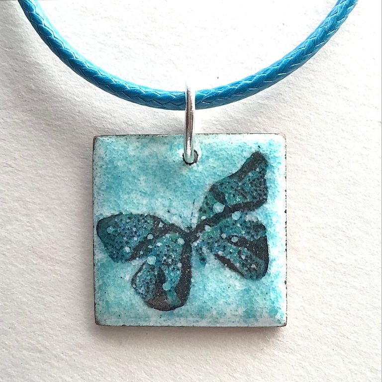 Small Square Enamelled Pendant with Butterfly Motif - 'Perfectly Imperfect'