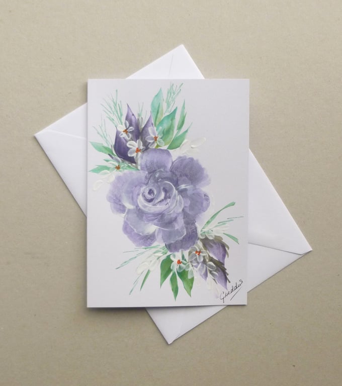 original art hand painted blank floral greetings card ( ref f 903 B5 )