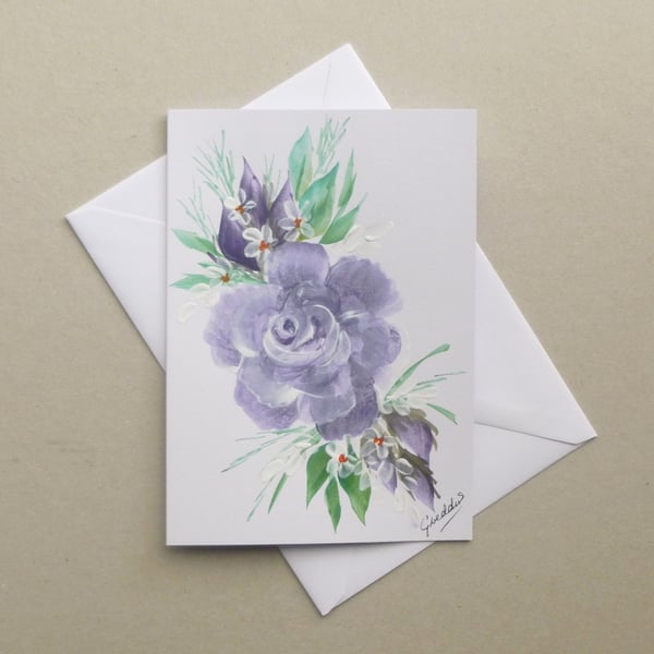 original art hand painted blank floral greetings card ( ref f 903 B5 )