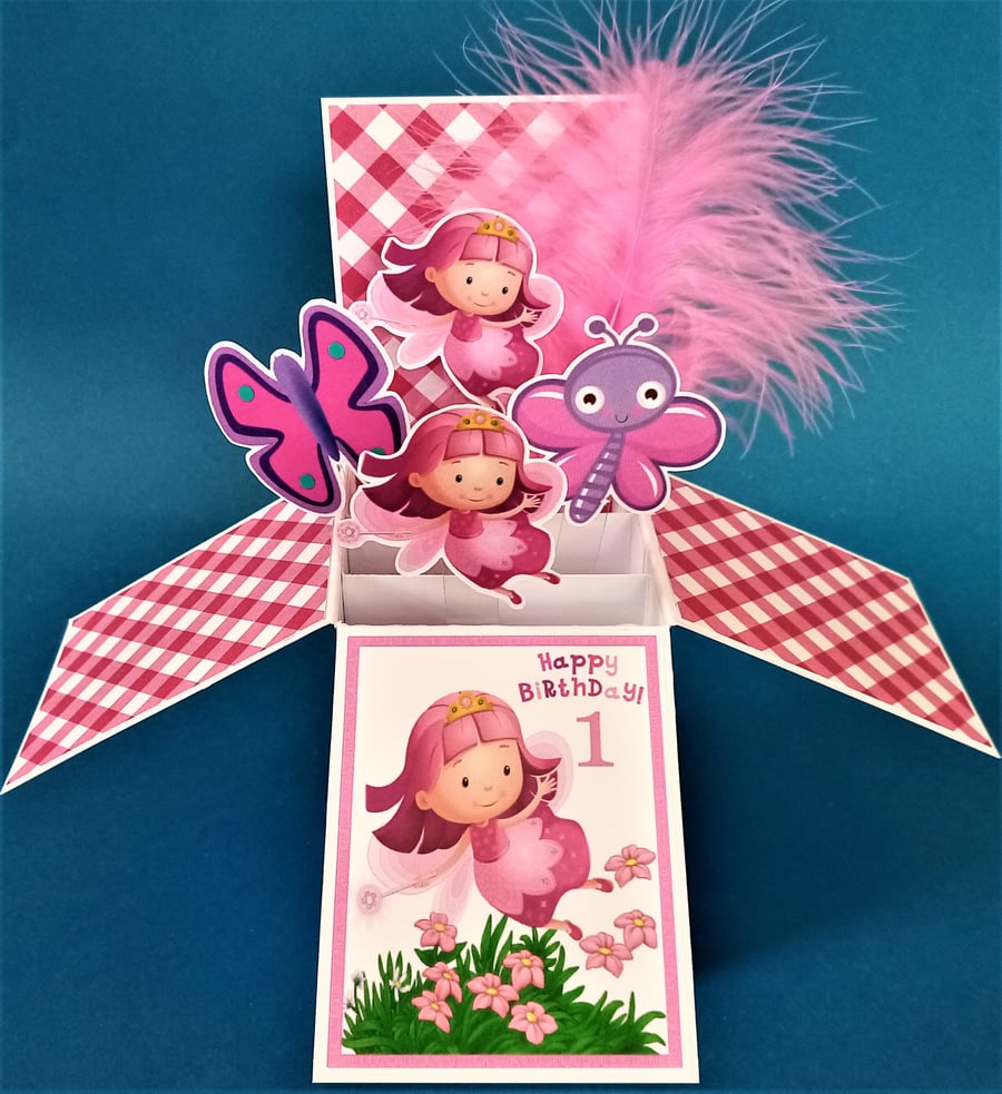 Girls 1st Birthday Card with Fairies