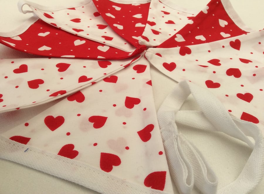 Fabric Bunting Hearts & Dots Red & White Wedding Engagement