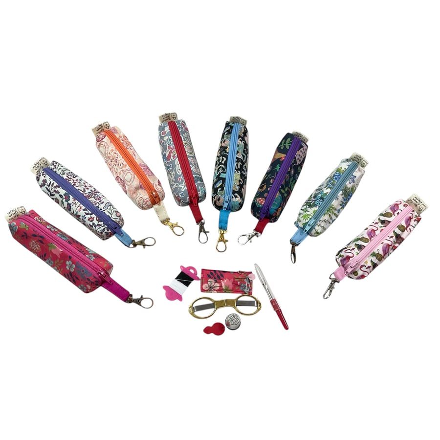 Liberty fabric Mini sewing kit, travel mending case, floral needle keychain