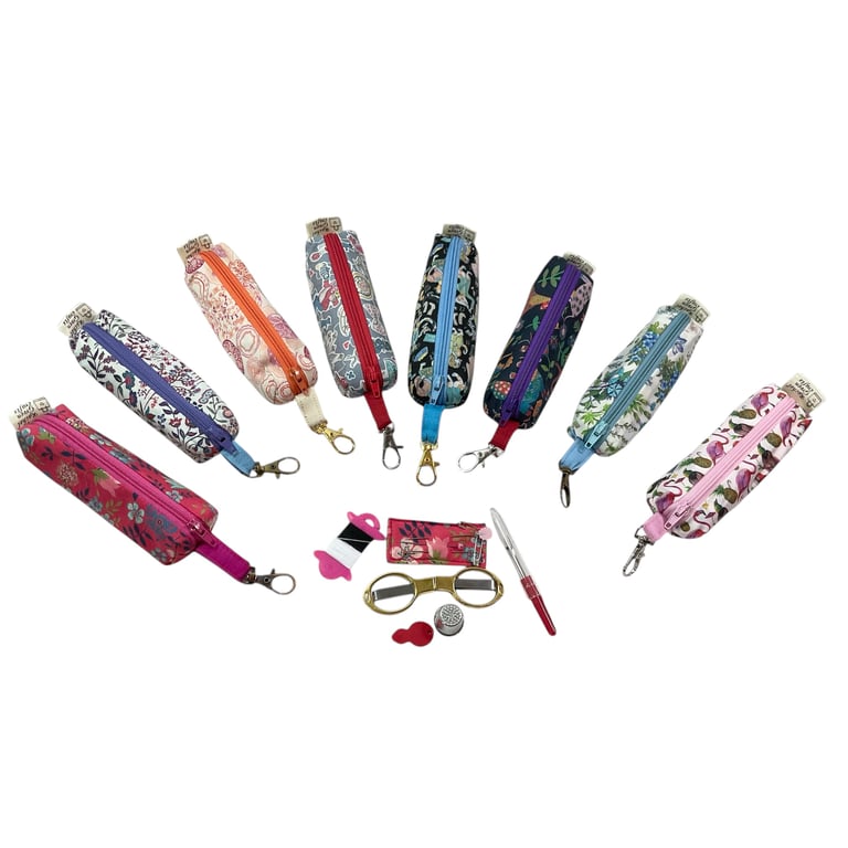 Liberty fabric Mini sewing kit, travel mending case, floral needle keychain
