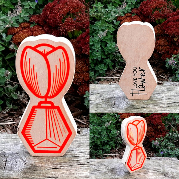 Neon Orange Tulip Love You Flower Ornament Handmade Wooden Scandi Hygge Decor