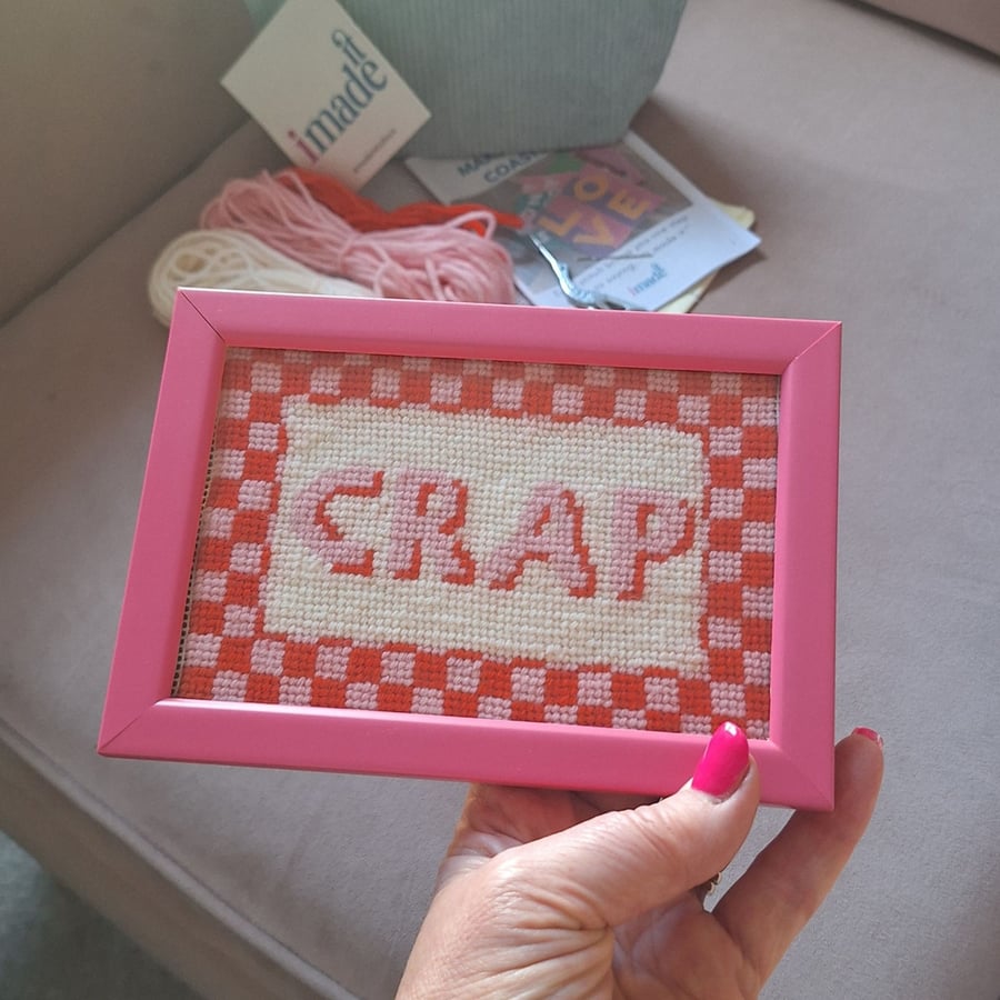 Modern Needlepoint Kit – Funny Beginner Craft Kit in Pink & Orange