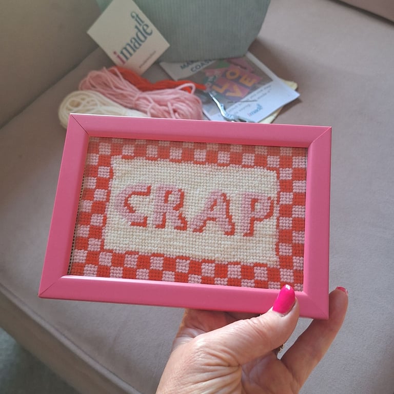 CRAP Needlepoint Kit – Funny Beginner Craft Kit in Pink & Orange