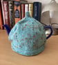 TEA COSY IN ARAN BLUE FLECK YARN FITS STANDARD MEDIUM SIZE 3-4 CUP TEA POT