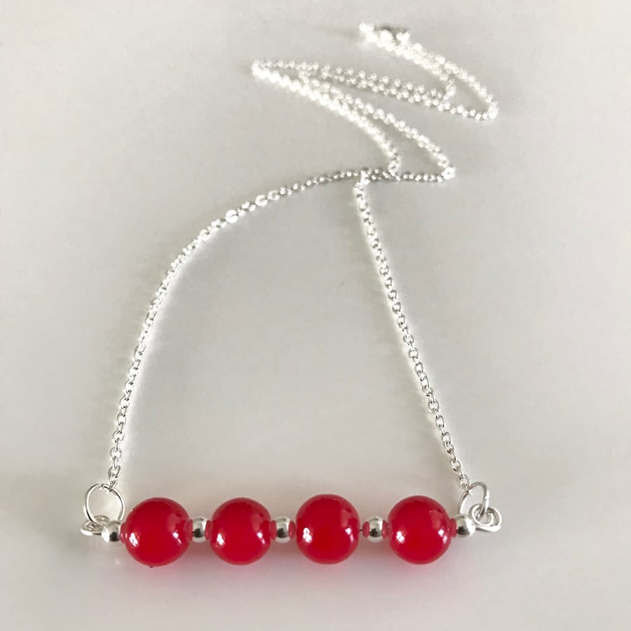 Ruby red glass bead necklace 