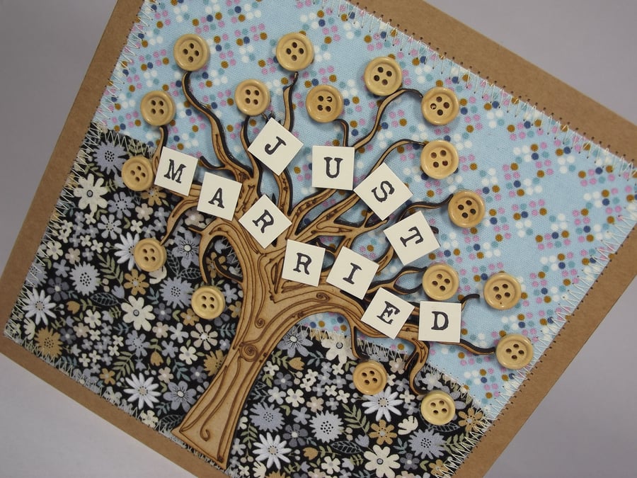 Just Married Wedding Day Fabric Greetings Card