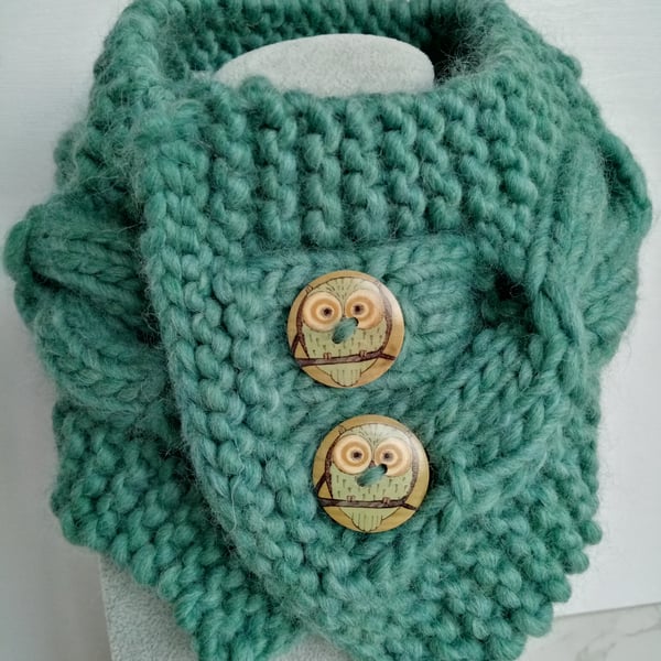 Cable knit neck warmer in Lakeside green 100% pure wool