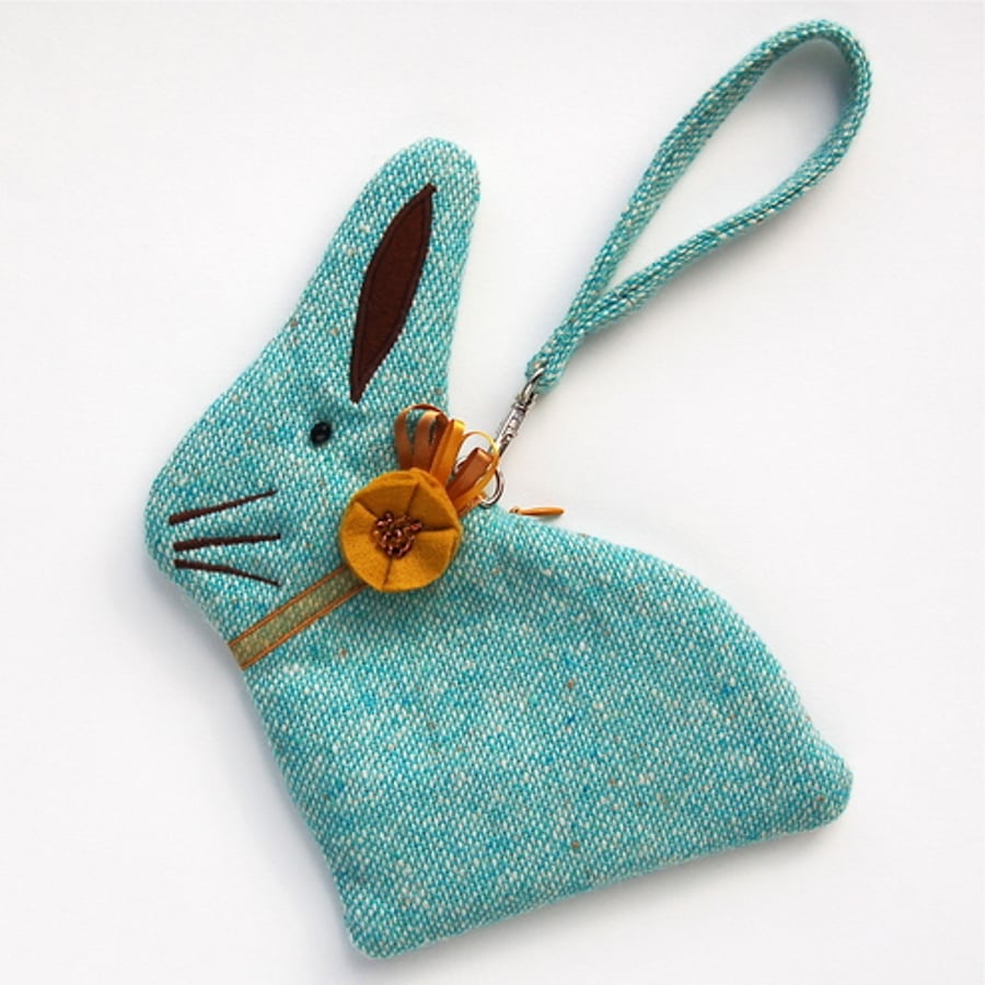 Turquoise Tweed Bunny Purse