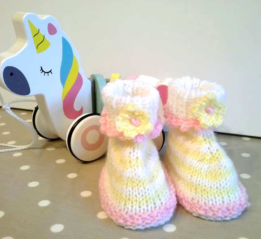 SALE Baby Girl's Hand Knitted Booties  0-3 months size