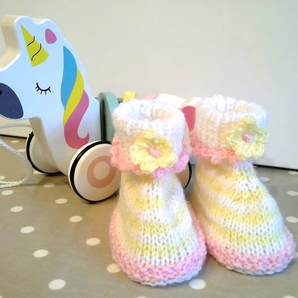 SALE Baby Girl's Hand Knitted Booties  0-3 months size