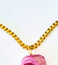 Fuchsia Stripe Agate Rectangle Pendant On Chunky Gold Plate 3mm Box Chain 17inch - Image 6