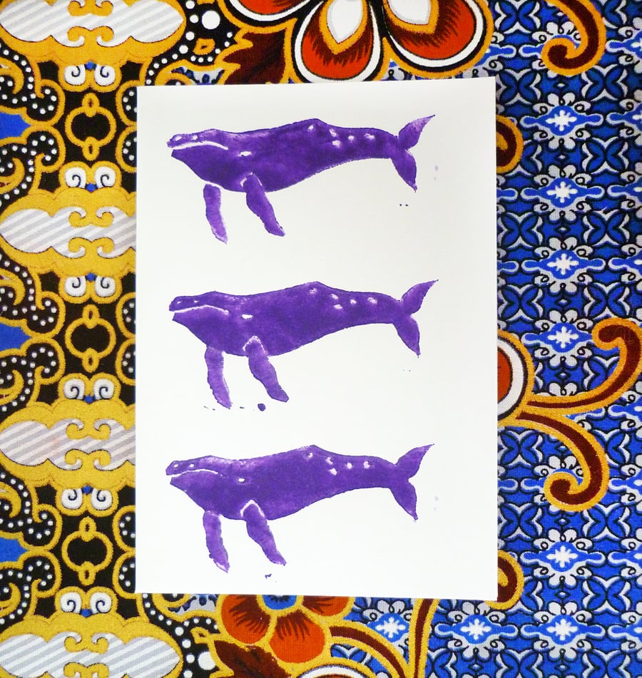 Free Postage - Lino Printed Humpback Whale Card
