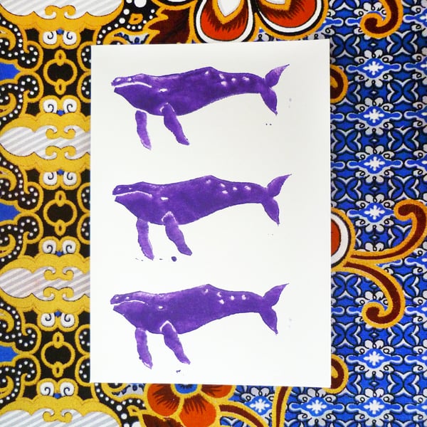Free Postage - Lino Printed Humpback Whale Card