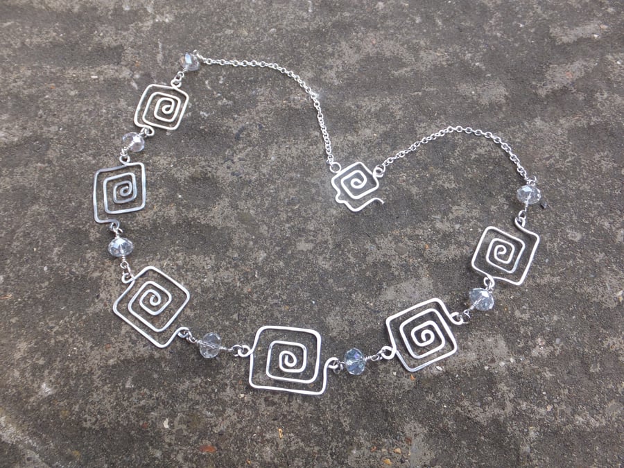 Square spiral silver necklace