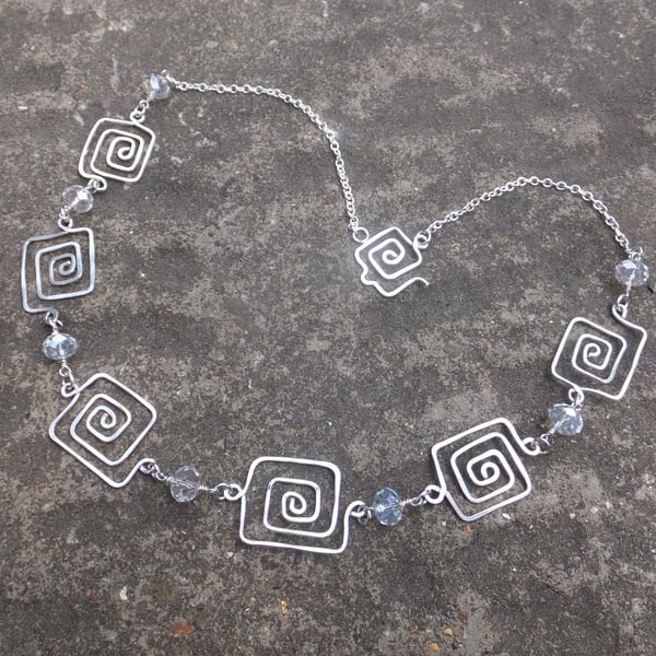 Square spiral silver necklace