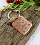 Keyring, Hammered Copper with Engraved Message and Agate Gemstone