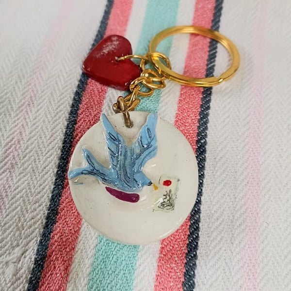 Bluebird and love letter keyring or bag charm
