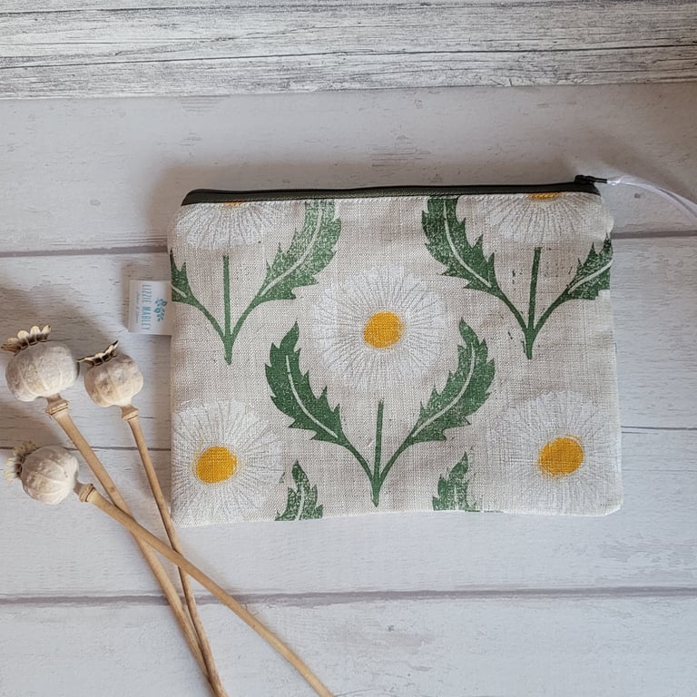 Hand printed daisy pouch
