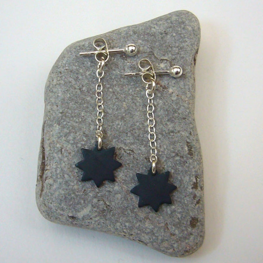 Black star drop earrings, star earrings, simple earrings, black jewellery