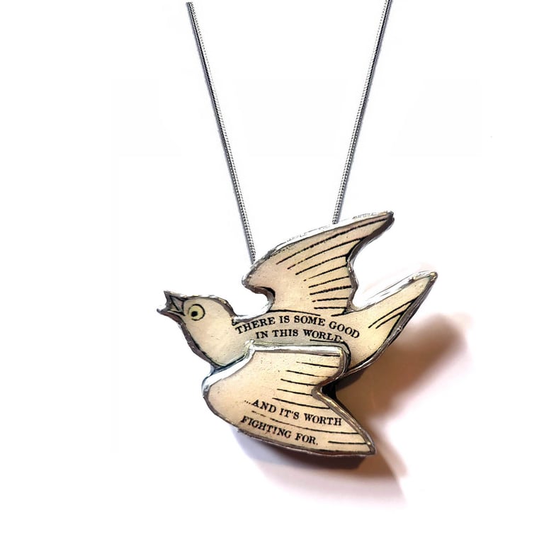 Literary Peace Dove Tolkien Quote Bird Pendant Necklace by EllyMental