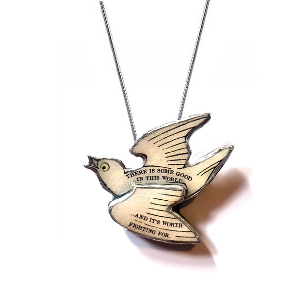 Literary Peace Dove Tolkien Quote Bird Pendant Necklace by EllyMental