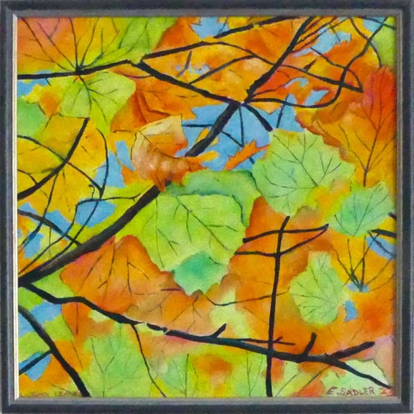 Framed  Oil Painting of Autumn Leaves Square Art 