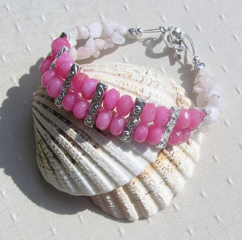 Pink Morganite Crystal Gemstone Beaded Bracelet - Rose Joy