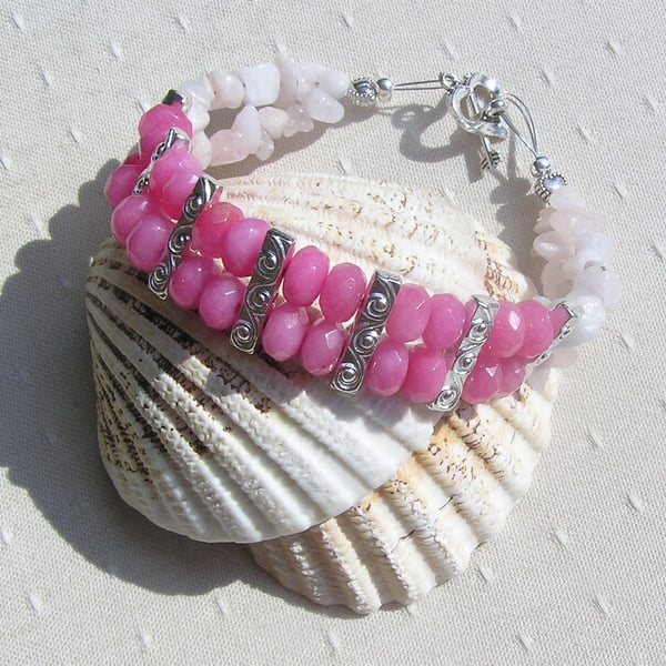 Pink Morganite Crystal Gemstone Beaded Bracelet - Rose Joy