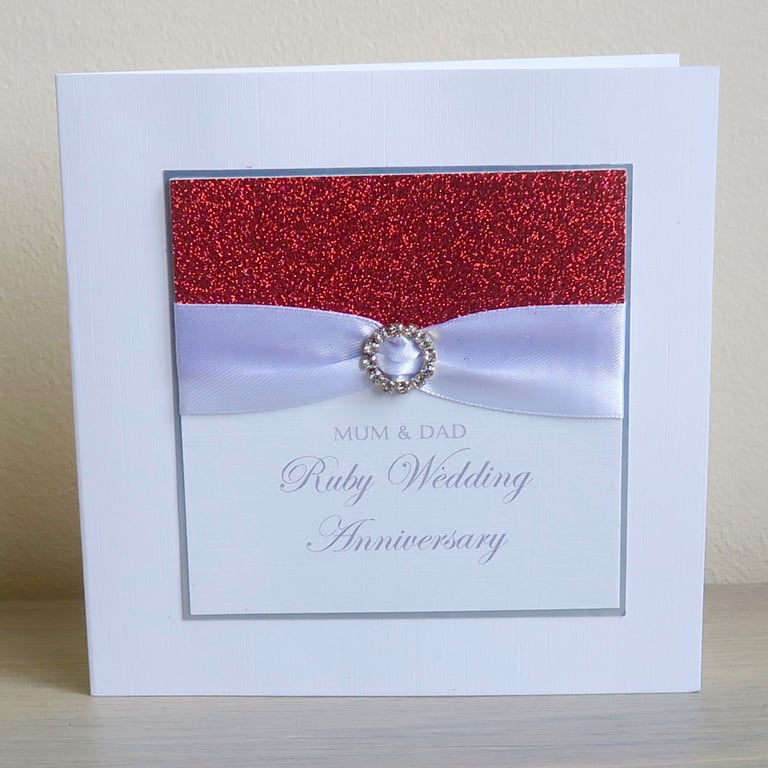 40th ruby wedding anniversary congratulations card, personalised, handmade