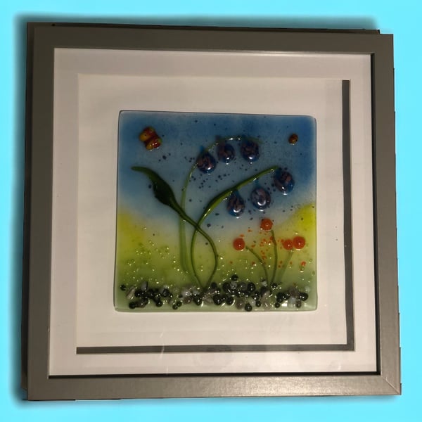 Abstract flowers - fused glass picture