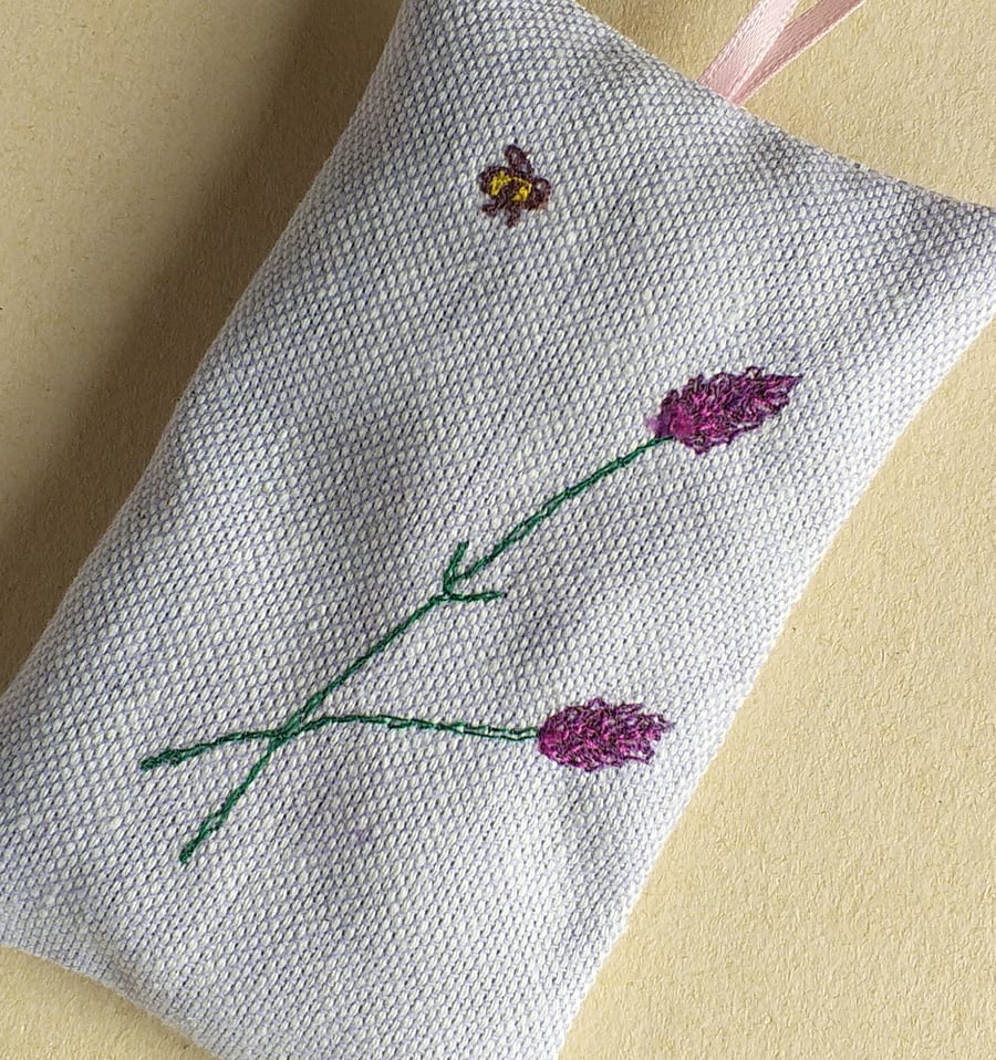 Lavender Bag with  Embroidered Bee and Lavender Sprigs