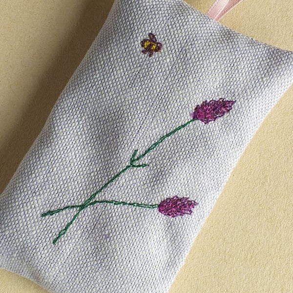 Lavender Bag with  Embroidered Bee and Lavender Sprigs