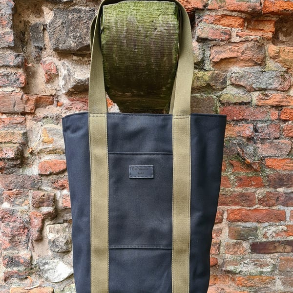 Extra Large Handmade Leather Tote Black & Green