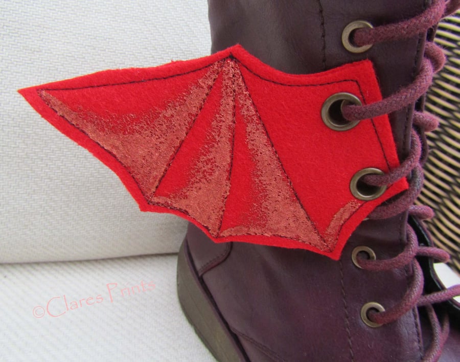 Steampunk Fabric Boot Wings Bat Wings Red Copper